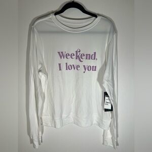 NWT WILDFOX Intimates white long slv top "Weekend, I love you" sz L comfy